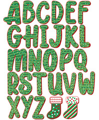 Christmas Tree Red Velvet Xmas Sugar Cookie Alphabet Set Uppercase Letters Pack decorated for the holidays in bubble letter font typography