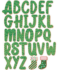Christmas Tree Xmas Sugar Cookie Alphabet Set Uppercase Letters Pack decorated for the holidays in bubble letter font typography
