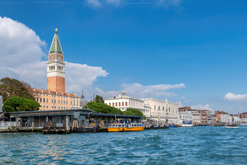 Venice skyline. Grand canal - Piazza San Marco with Campanile and Doge Palace. 