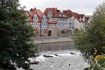 Fachwerkensemble an der Fulda in der historischen Altstadt, Niedersachsen, Deutschland, Hannoversch...