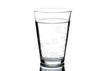 Glass of drink water with gas on white background.