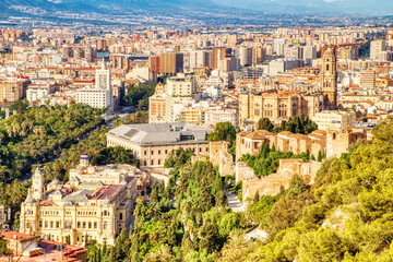 Fototapeta premium Malaga Old Town Aerial View with Malaga Cathedrat during a Sunny Day
