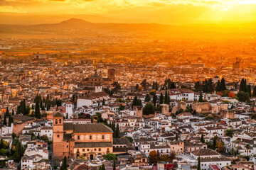 Granada Cathedral Aerial View at Sunset, Andalusia