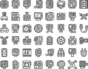 Camera go pro icons set outline vector. Action camera. 4k cam