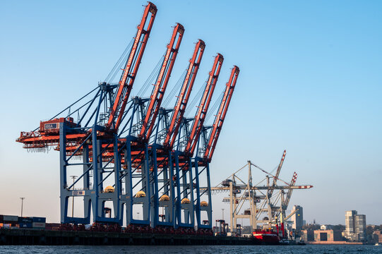 HAMBURG, GERMANY, 14th November 2022: Cranes of the port of Hamburg
