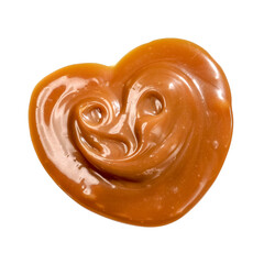 Molten caramel heart shape on white background