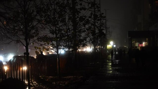 Kyiv, Ukraine 11.24.2022: Kyiv city in blackout after russian missile attack.