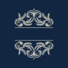 Hand Drawn Vintage damask ornamental elements for design. Baroque frame scroll ornament. Elegant abstract floral pattern border in antique style. Decorative foliage swirl edging.