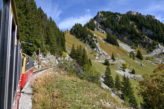 View from the Schynige Platte railway going up the mountain