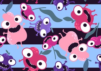 Cartoon fruit harvest seamless apples and pears and plums pattern for wrapping paper and fabrics and linens