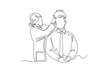 One continuous line drawing of scientist testing new lab equipment. Scientist concept. Single line draw design vector graphic illustration. Laboratory.