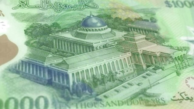 Brunei Brunei Dollar 10000 Banknotes, Ten Thousand Brunei Dollar, Close-up and macro view of the Brunei Dollar, Tracking and Dolly Shots 10000 Brunei Dollar banknote Observe and Reserve Side, Brunei