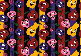 Cartoon fruit harvest seamless apples and pears and plums pattern for wrapping paper and fabrics and linens
