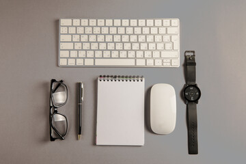 Keyboard, notepad and clock