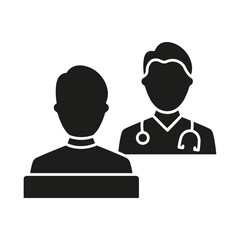 Consultation of Patient and Doctor with Stethoscope Silhouette Icon. Hospital Physician Counseling Patient Glyph Black Pictogram. Health Care Dialog Outline Icon. Isolated Vector Illustration