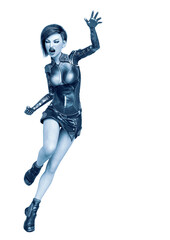 cyborg girl comic run in a white background