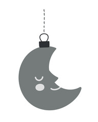 Christmas moon icon. Symbol of fantasy and imagination. Sticker for social media and messengers. Minimalistic logo for company and organization. Tenderness and dream. Cartoon flat vector illustration