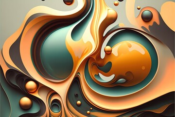 Abstrait forme 3D liquide coloré fluide brillant mat matériaux fractal rendu jaune d’œuf encre Background