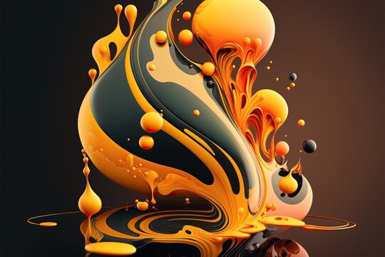 Abstrait forme 3D liquide coloré fluide brillant mat matériaux fractal rendu jaune d’œuf encre Background