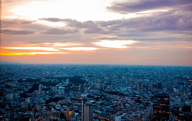 Aerial View of Shibuya, Tokyo, Japan at sunset