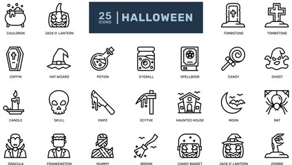 Naklejka premium halloween holiday trick or treat detailed thin line outline icon set. simple vector illustration