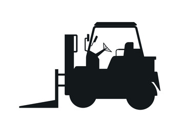 Construction equipment icon. Loader, equipment for working with goods and parcels in warehouse. Transportation and logistics, online shopping and home delivery. Cartoon flat vector illustration