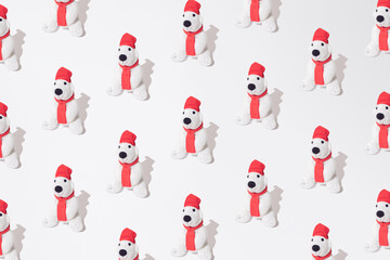 Plush polar bear pattern. White background.