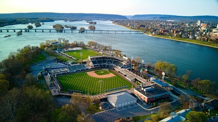 Aerial view of baseball park on City Island in the Susquehanna River