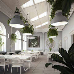 Clean modern white design cafeteria cafe botanic