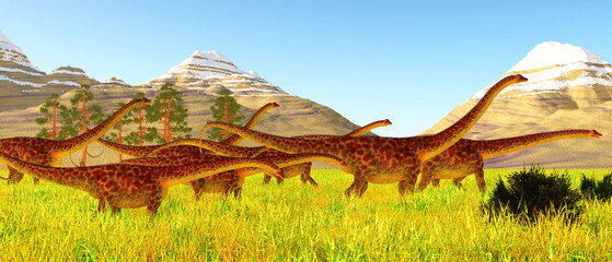 Diplodocus Herd Walking - Diplodocus was a herbivorous sauropod dinosaur that lived in North America during the Jurassic Period. © Catmando