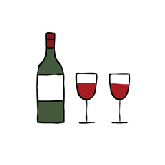 bottle of wine doodle icon, vector hand drawn illustration