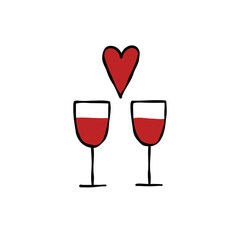 glasses of wine doodle icon, vector hand drawn illustration