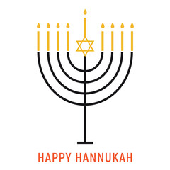 Happy Hanukkah, Chanukkah, Menorah candlestick with candles, Jewish holiday, illustration over a transparent background, PNG image