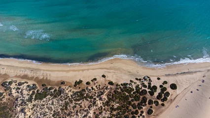Acrylic prints Sotavento Beach, Fuerteventura, Canary Islands Aerial view of the Sotavento beach in the south of Fuerteventura in the Canary Islands, Spain - Sand strip in the Atlantic Ocean among a desertic barren landscape