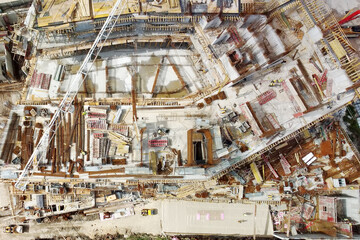 Aerial drone view of construction site of new modern building. Housing for a mortgage. Loan to real estate.