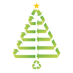 Christmas tree with recycling sign, green Christmas card, illustration over a transparent background, PNG image