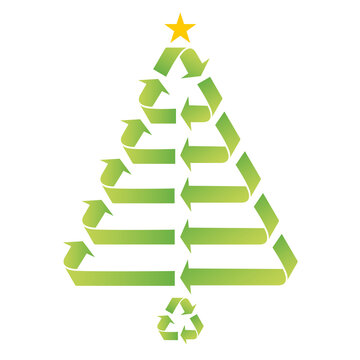 Christmas tree with recycling sign, green Christmas card, illustration over a transparent background, PNG image