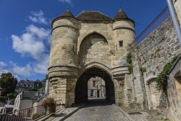 Fototapeta na wymiar Porte d'Ardon - well preserved, fortified gate of the urban wall is one of the main entrances to the south of the medieval city. This gate was called Royee from the 10th century. Laon, Aisne, France.