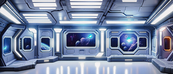 Obraz premium Artistic concept painting of a futuristic space station interior, background illustration.