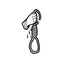 vector hand holding suicide rope - obrazy, fototapety, plakaty