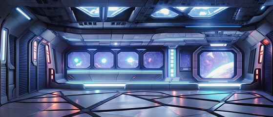 Naklejka premium Artistic concept painting of a futuristic space station interior, background illustration.