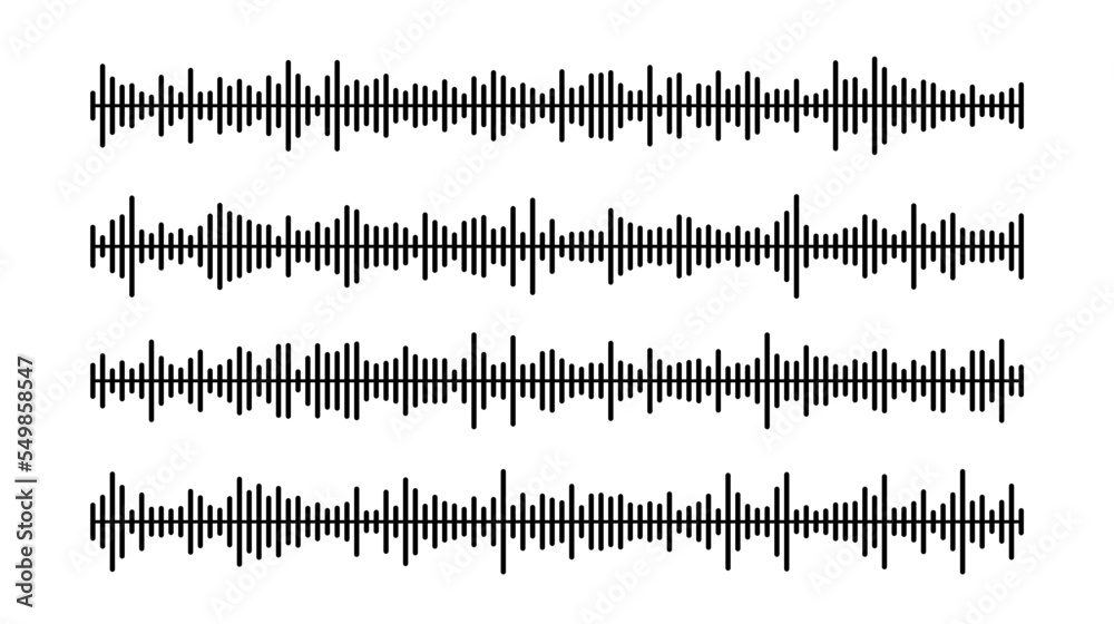 Poster black sound wave bars set. music, podcast, audio track samples or voice messages. equaliser elements