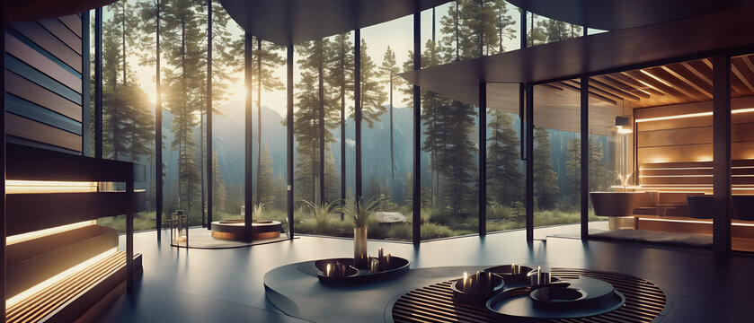 Artistic concept illustration of a beautiful sauna interior, background illustration.