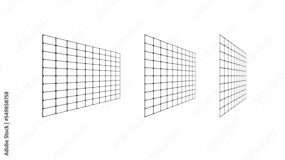 Poster Flat grid surface set. Rectangle vertical plane in different perspective. Different angles design elements collection. Vector
