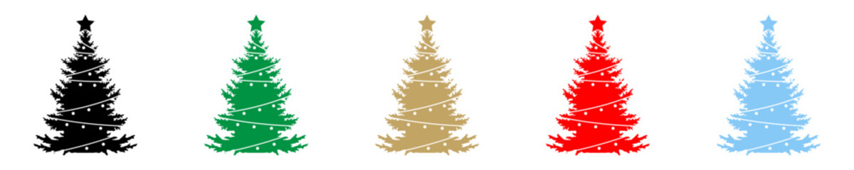Conjunto de árboles de navidad de diferentes colores. Concepto de Navidad y decoración. Ilustración vectorial