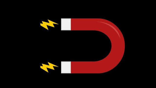 animation of magnet cartoon with electromagnetic rays, on a transparent background with alpha channel in zero