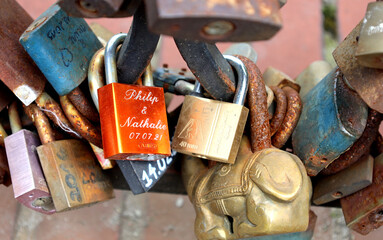 Colorful romantic memories padlocks last forever