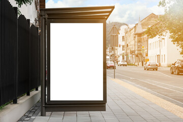 Advertising board on bus stop. Mockup for design