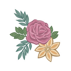 pink rose and yellow orchid vector illustration