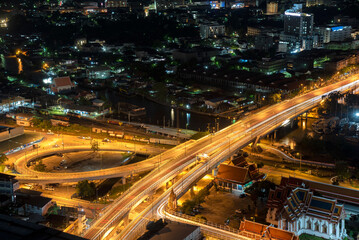 Fototapeta na wymiar Thailand Bangkok city night view with main traffic high way.